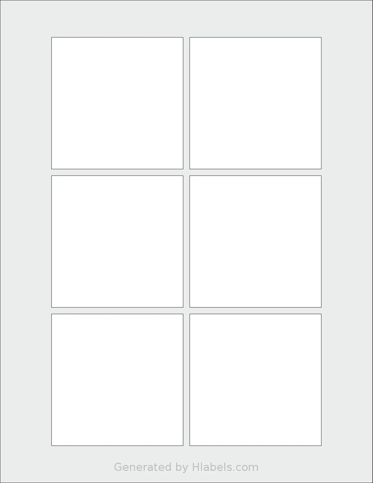 Uline® S-20135 template with 6 square 3 x 3 inch labels per sheet, on Letter-size adhesive blank label sheets.