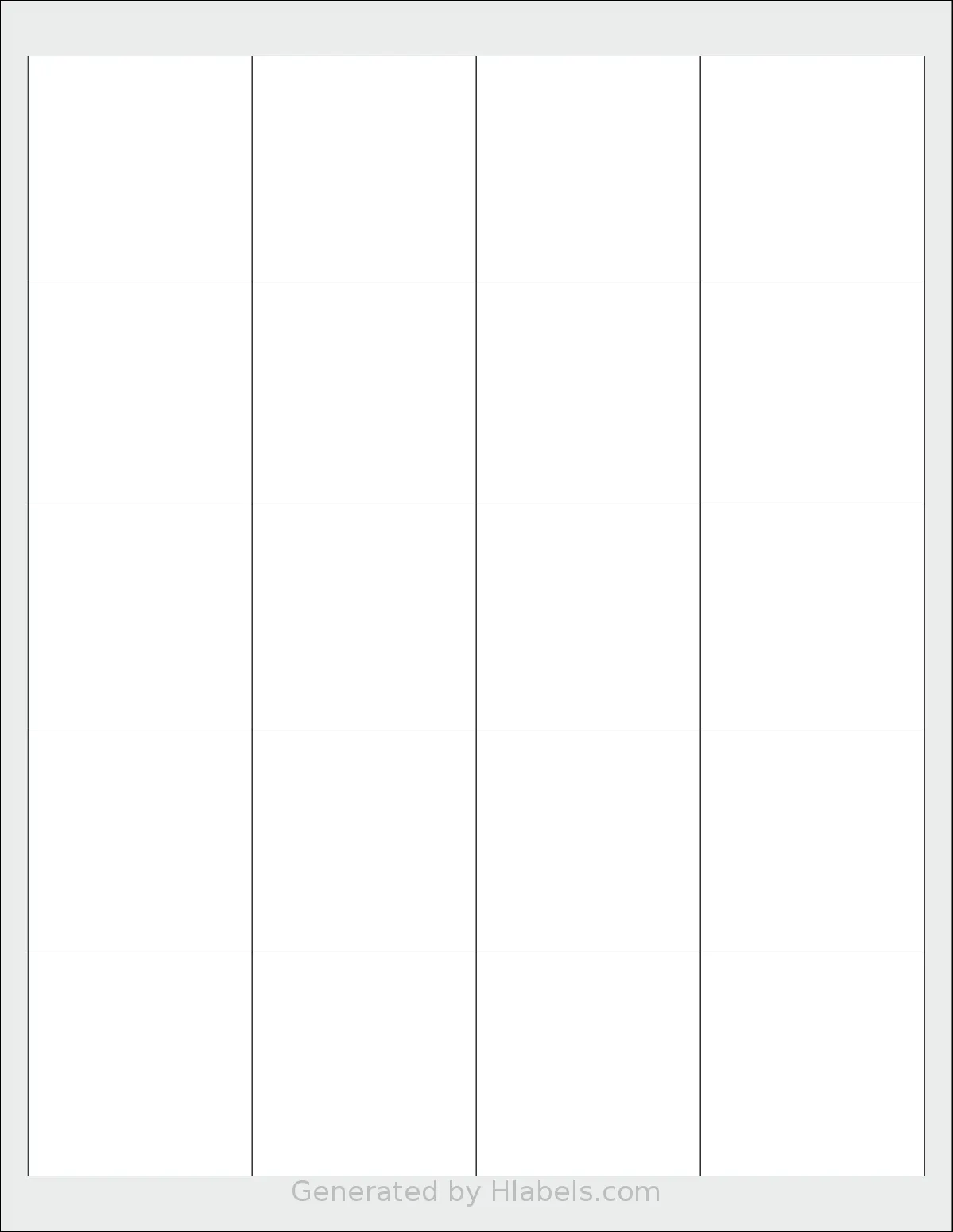 Uline® S-20177 template with 20 square 2 x 2 inch labels per sheet, on Letter-size adhesive blank label sheets.