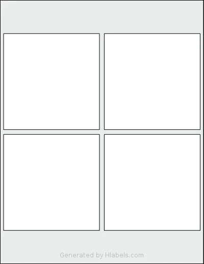 Uline® S-20180 template with 4 square 4 x 4 inch labels per sheet, on Letter-size adhesive blank label sheets.