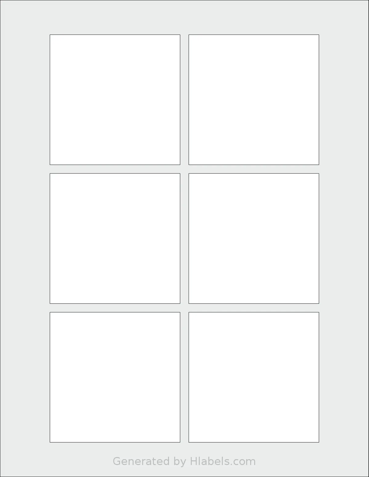 Uline® S-21909 template with 6 square 3 x 3 inch labels per sheet, on Letter-size adhesive blank label sheets.