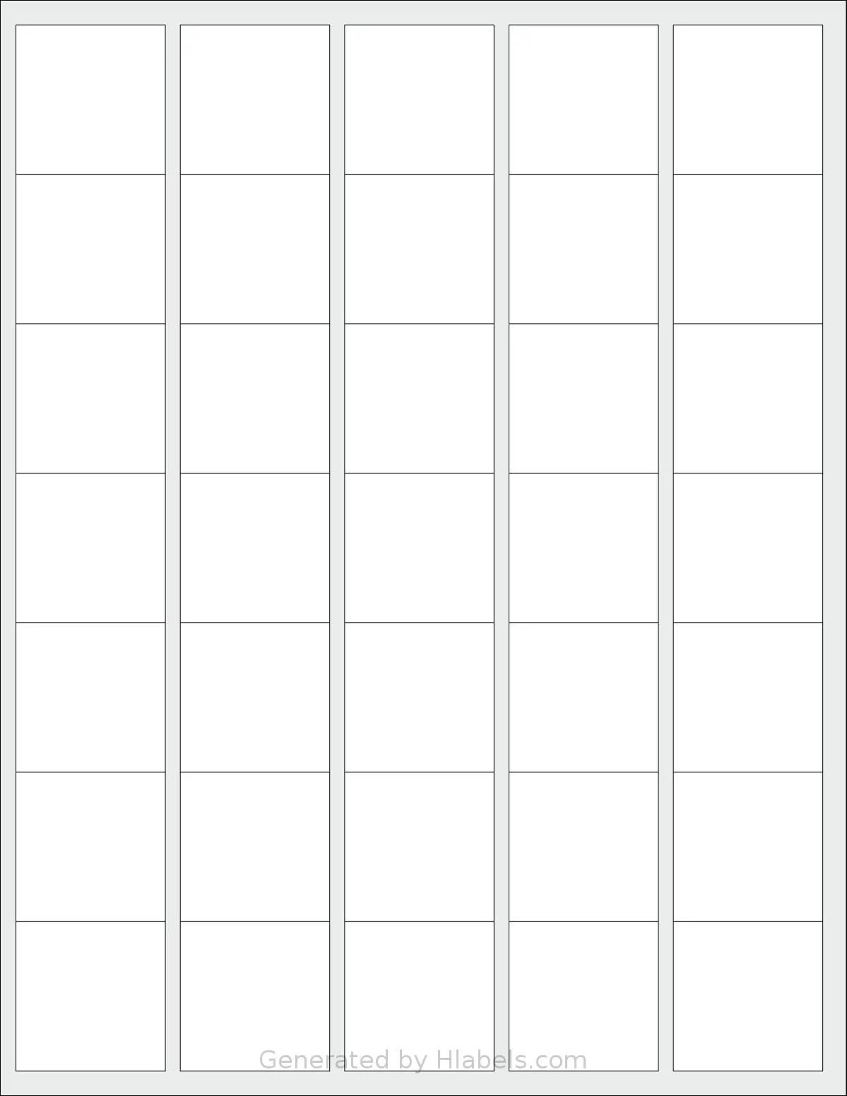Uline® S-21928 template with 35 square 1.5 x 1.5 inch labels per sheet, on Letter-size adhesive blank label sheets.