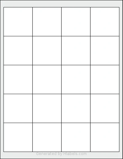 Uline® S-23761 template with 20 square 2 x 2 inch labels per sheet, on Letter-size adhesive blank label sheets.