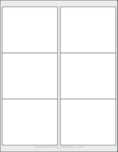 Uline® S-3196 template with 6 rectangular 4 x 3.333 inch labels per sheet, on Letter-size adhesive blank label sheets.