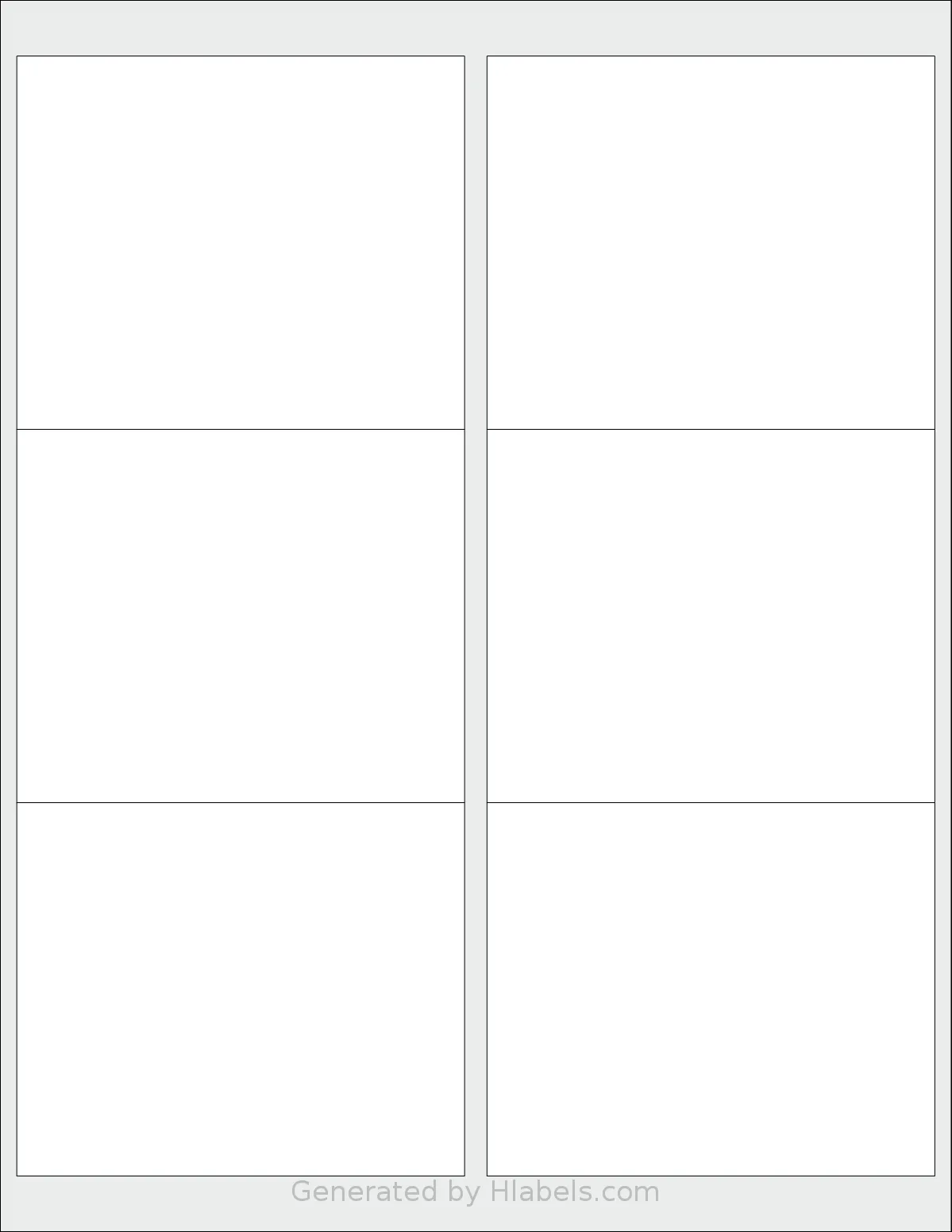 Uline® S-3196 template with 6 rectangular 4 x 3.333 inch labels per sheet, on Letter-size adhesive blank label sheets.
