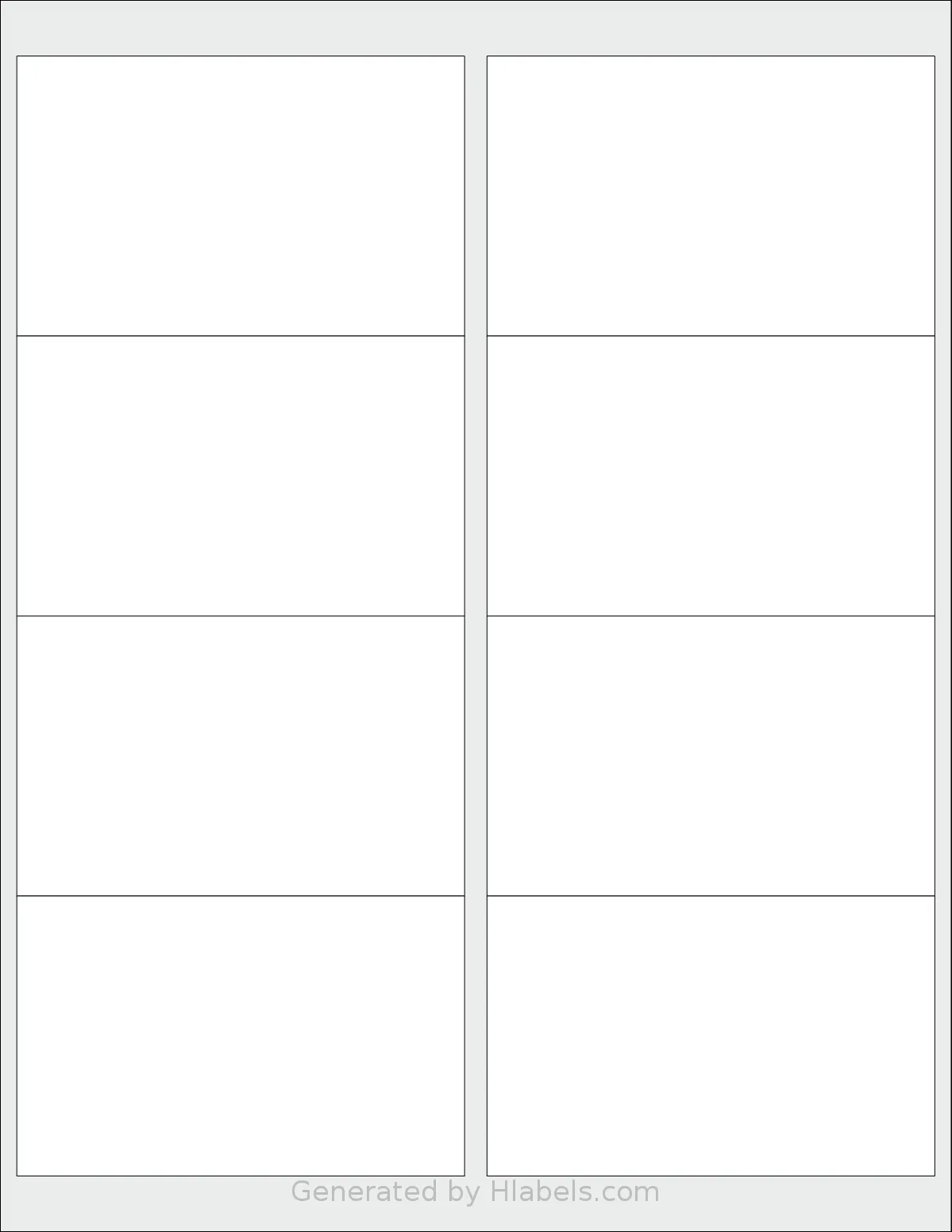 Uline® S-5043 template with 8 rectangular 4 x 2.5 inch labels per sheet, on Letter-size adhesive blank label sheets.
