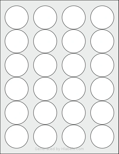 Uline® S-5489 template with 24 circle labels per sheet, each 1.6667 inch in diameter, on Letter-size adhesive blank label sheets.