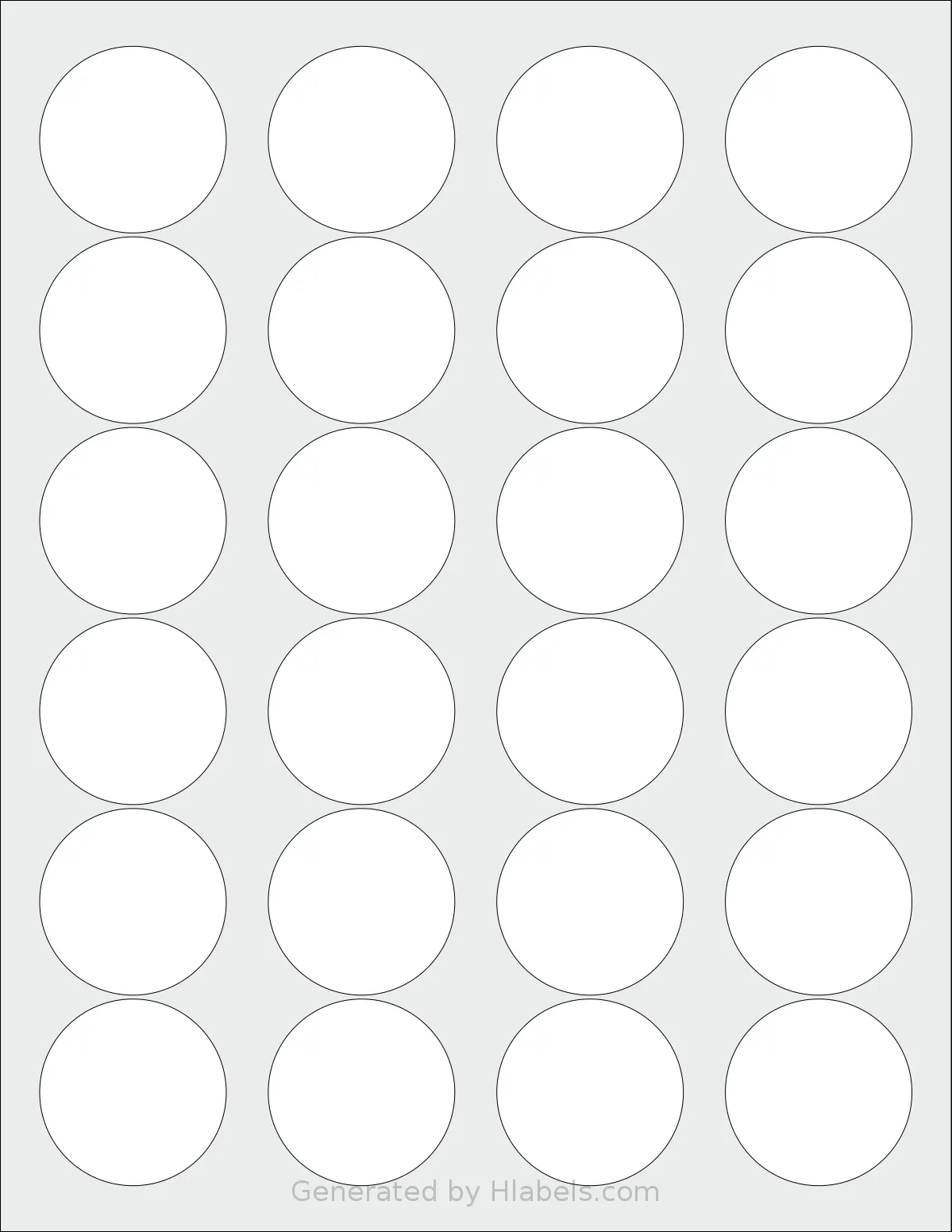 Uline® S-5489 template with 24 circle labels per sheet, each 1.6667 inch in diameter, on Letter-size adhesive blank label sheets.