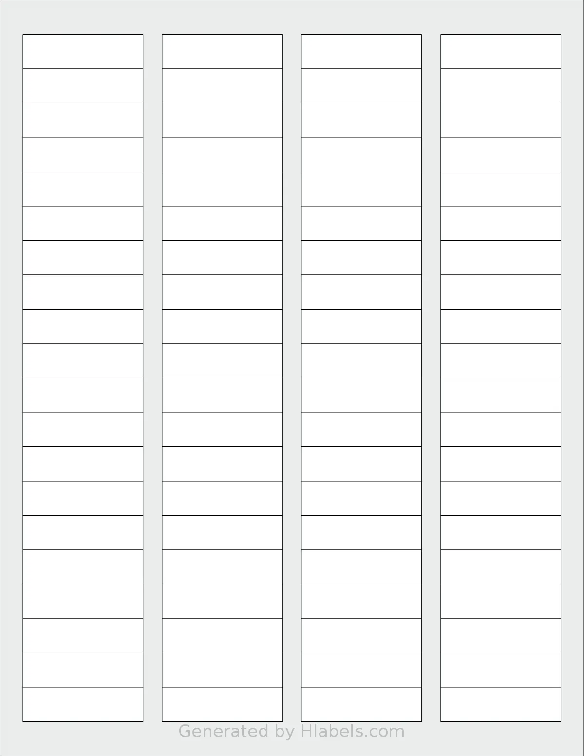 Uline® S-5957 template with 80 rectangular 1.75 x 0.5 inch labels per sheet, on Letter-size adhesive blank label sheets.