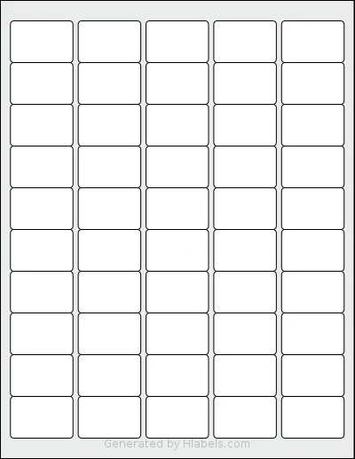 Worldlabel® WL-1000 template with 50 rectangular 1.5 x 1 inch labels per sheet, on Letter-size adhesive blank label sheets.