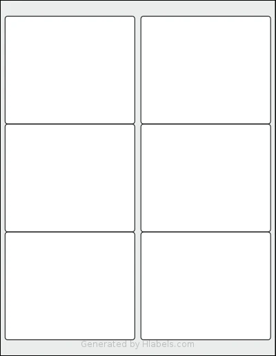 Worldlabel® WL-150 template with 6 rectangular 4 x 3.33 inch labels per sheet, on Letter-size adhesive blank label sheets.