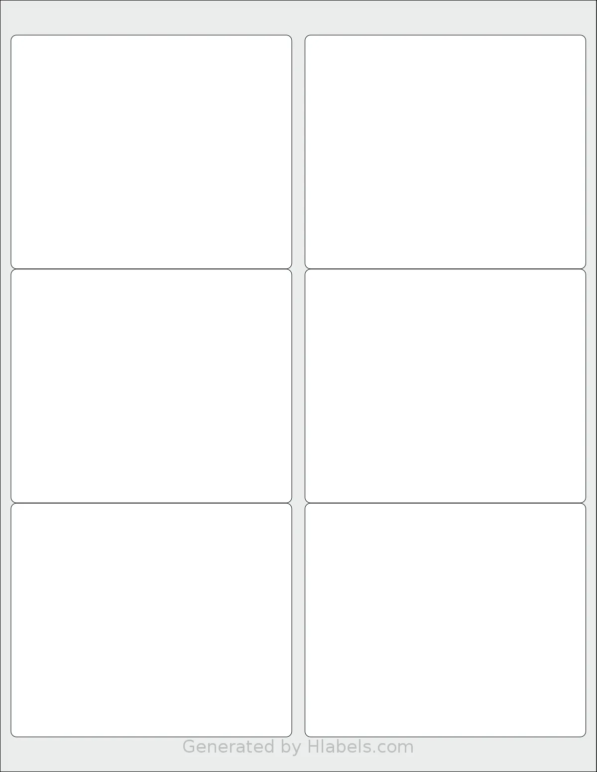 Worldlabel® WL-150 template with 6 rectangular 4 x 3.33 inch labels per sheet, on Letter-size adhesive blank label sheets.