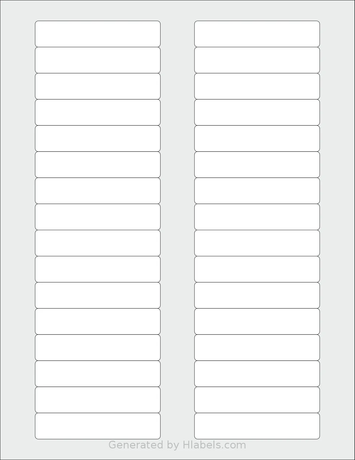 Worldlabel® WL-173 template with 32 rectangular 3 x 0.625 inch labels per sheet, on Letter-size adhesive blank label sheets.