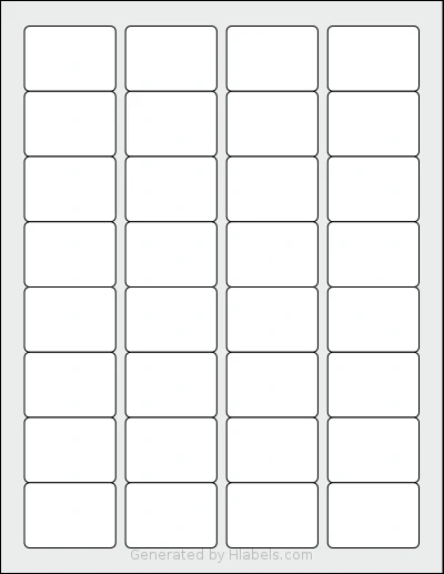 Worldlabel® WL-1905 template with 32 rectangular 1.75 x 1.25 inch labels per sheet, on Letter-size adhesive blank label sheets.