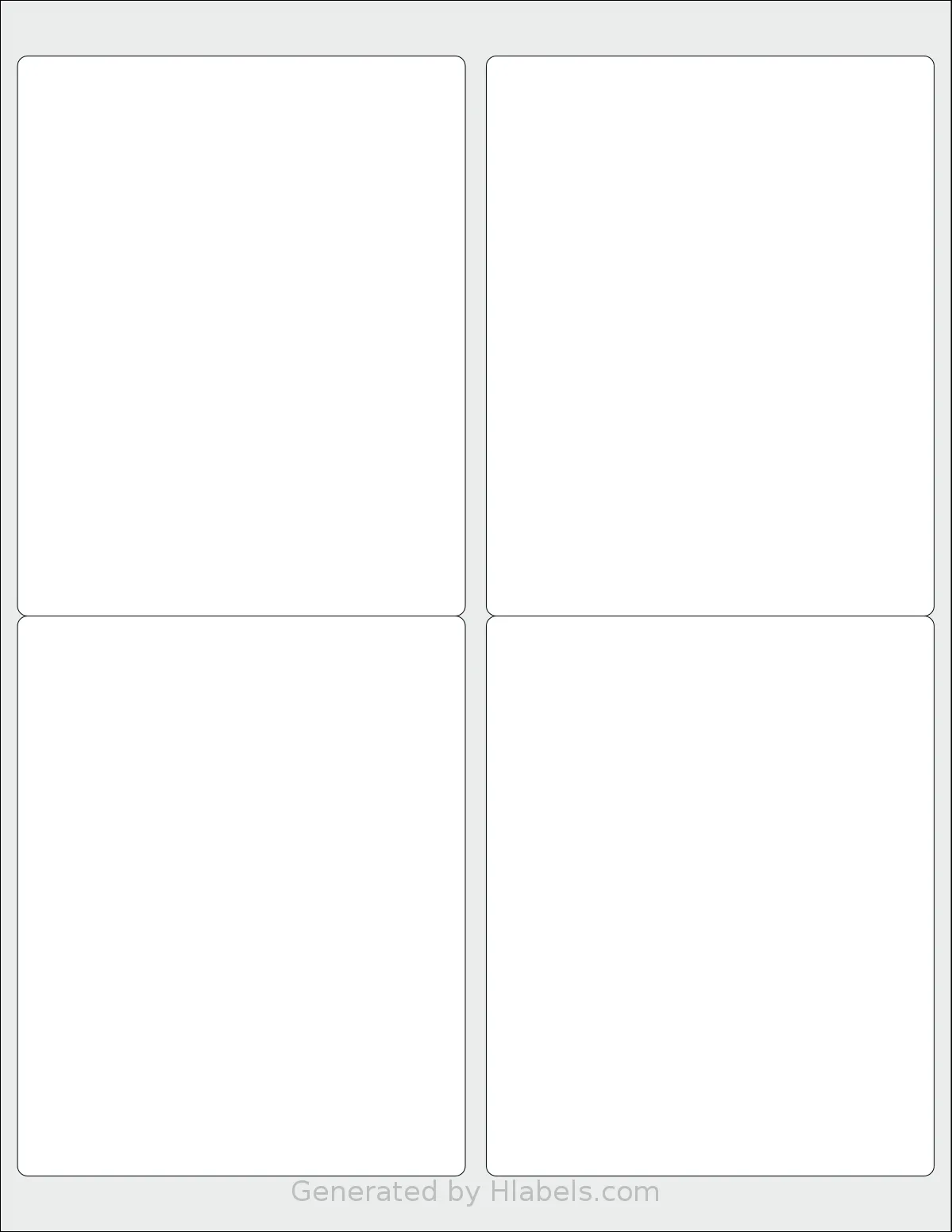 Worldlabel® WL-475 template with 4 rectangular 4 x 5 inch labels per sheet, on Letter-size adhesive blank label sheets.