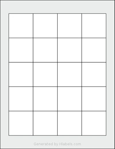 Worldlabel® WL-5175 template with 20 square 1.8 x 1.8 inch labels per sheet, on Letter-size adhesive blank label sheets.