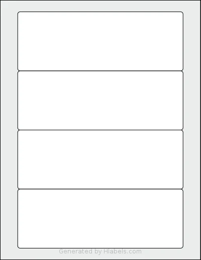 Worldlabel® WL-6200 template with 4 rectangular 7 x 2.5 inch labels per sheet, on Letter-size adhesive blank label sheets.