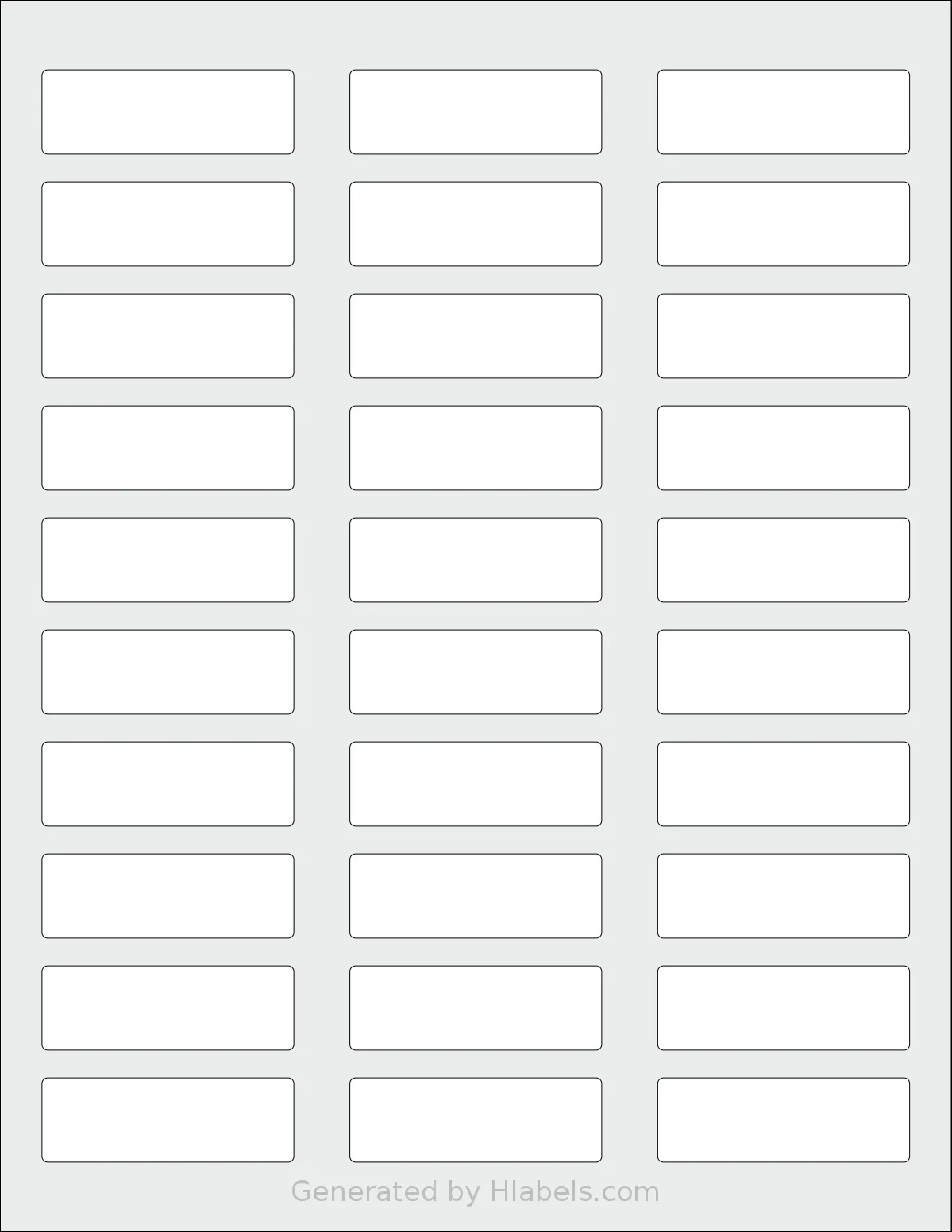 Worldlabel® WL-6950 template with 30 rectangular 2.25 x 0.75 inch labels per sheet, on Letter-size adhesive blank label sheets.