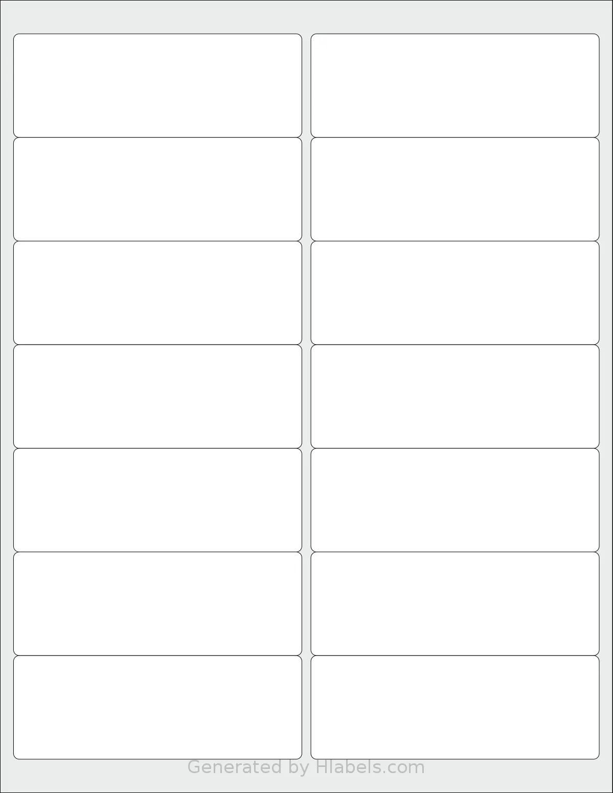 Worldlabel® WL-725 template with 14 rectangular 4 x 1.4375 inch labels per sheet, on Letter-size adhesive blank label sheets.