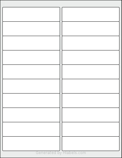 Worldlabel® WL-75 template with 20 rectangular 4 x 1 inch labels per sheet, on Letter-size adhesive blank label sheets.