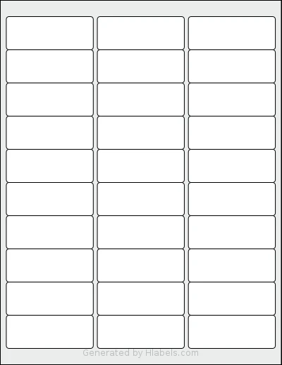 Yegawen® Y30 template with 30 rectangular 2.625 x 1 inch labels per sheet, on Letter-size adhesive blank label sheets.