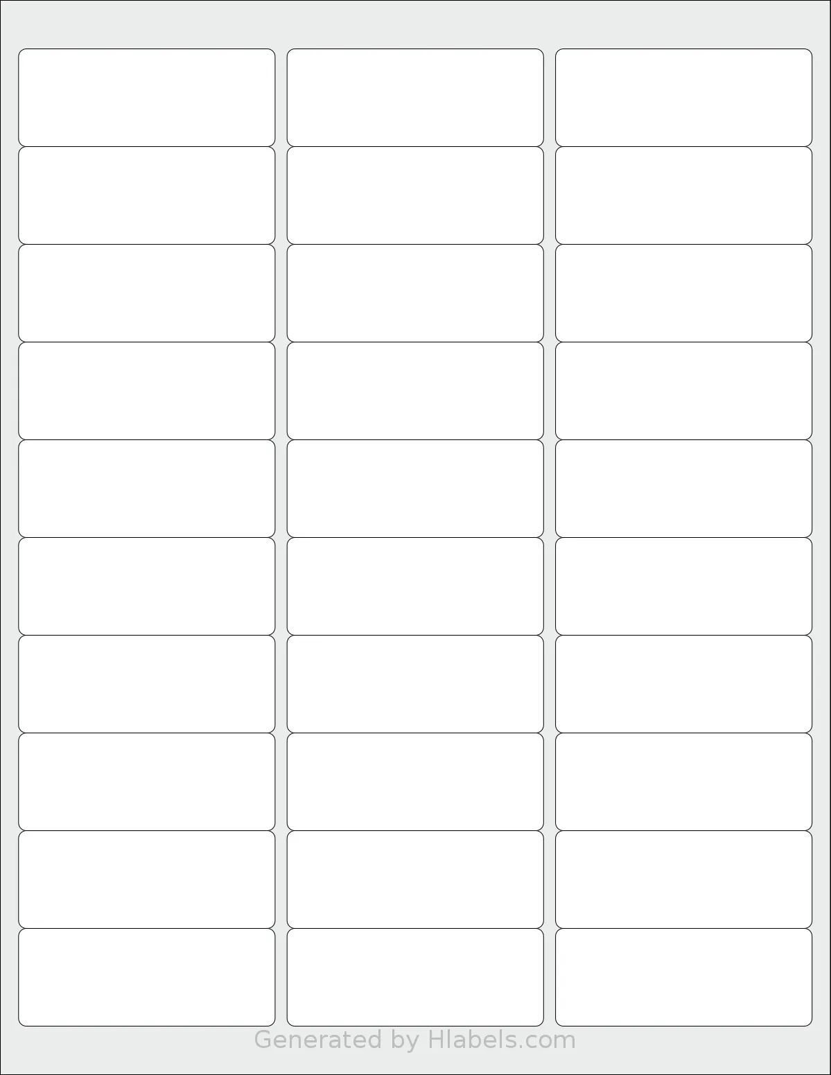Yegawen® Y30 template with 30 rectangular 2.625 x 1 inch labels per sheet, on Letter-size adhesive blank label sheets.